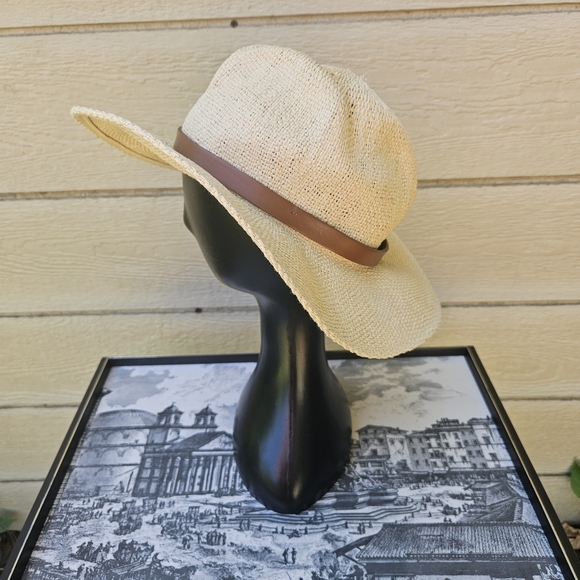 Allsaints straw hat natural with brown leather band with tags flawed - Picture 4 of 12